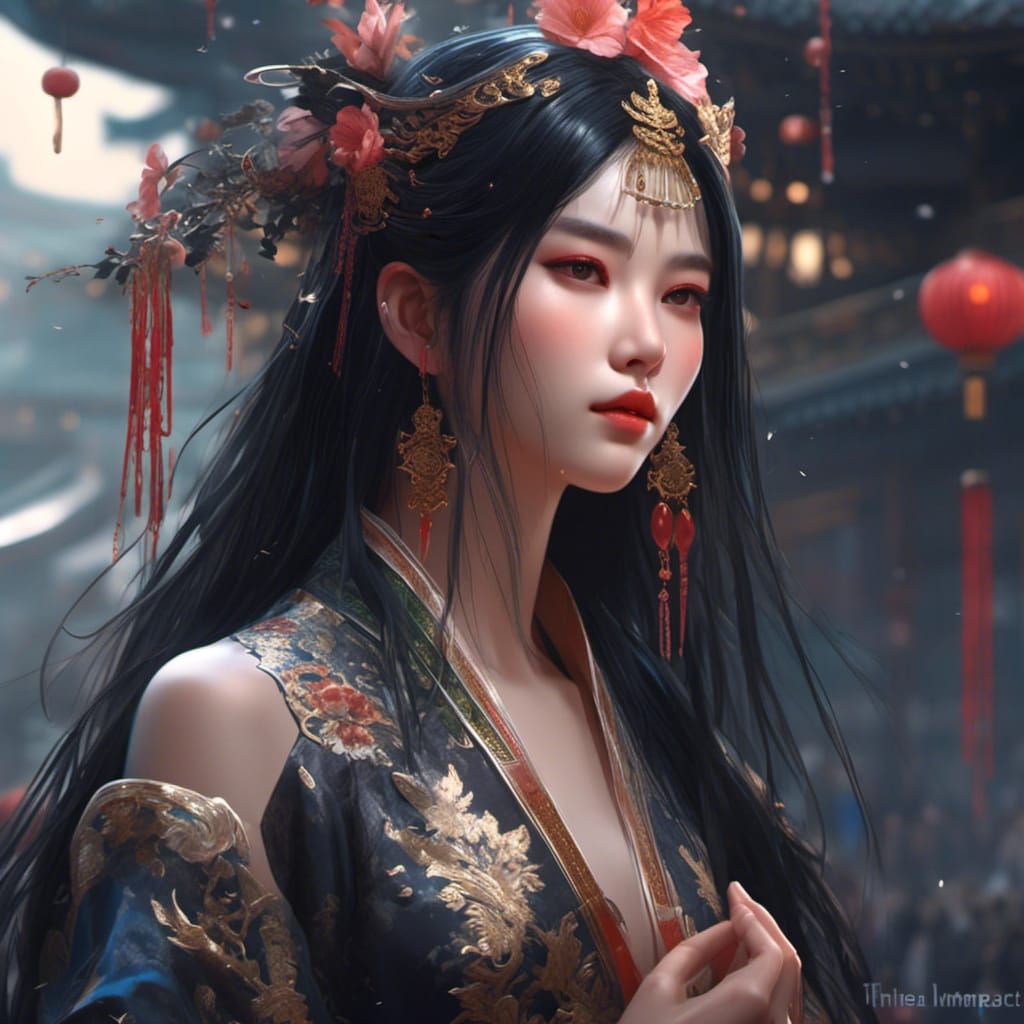 Beautiful Chinese Woman in Anime Style