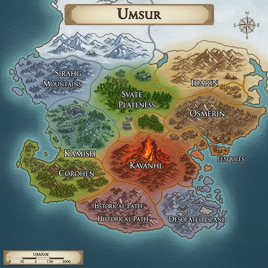 Vibrant High Fantasy Map of Continent Umsur