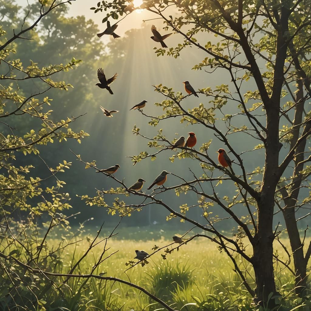 Nature's Harmony: Sunlight, Birds, and Sweet Air