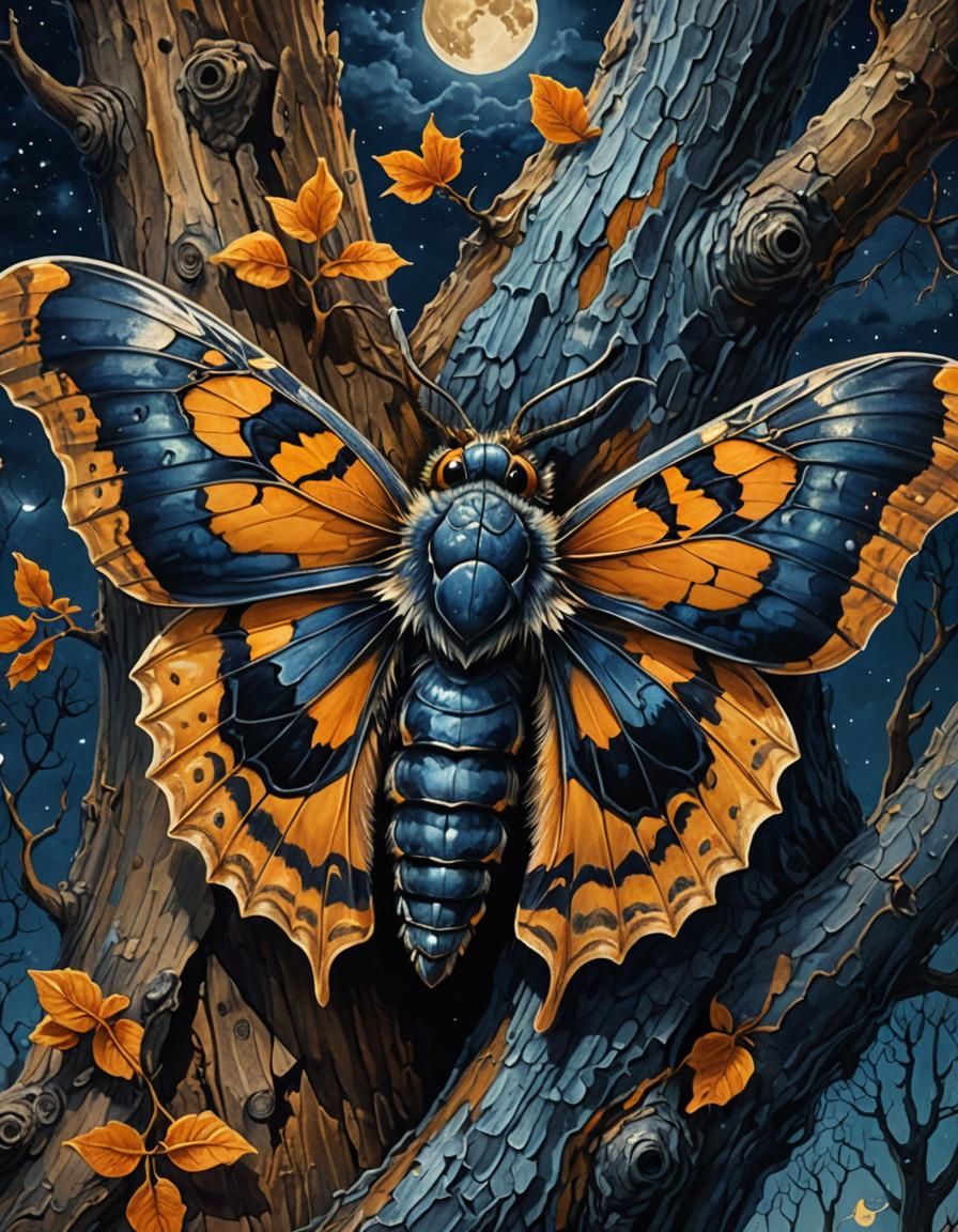 Death's Head Moth on Bark: Fantasy Concept Art
