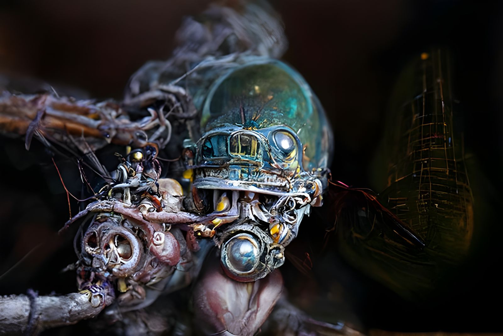 Cyberpunk Man Smoking Cigar in Steampunk Style