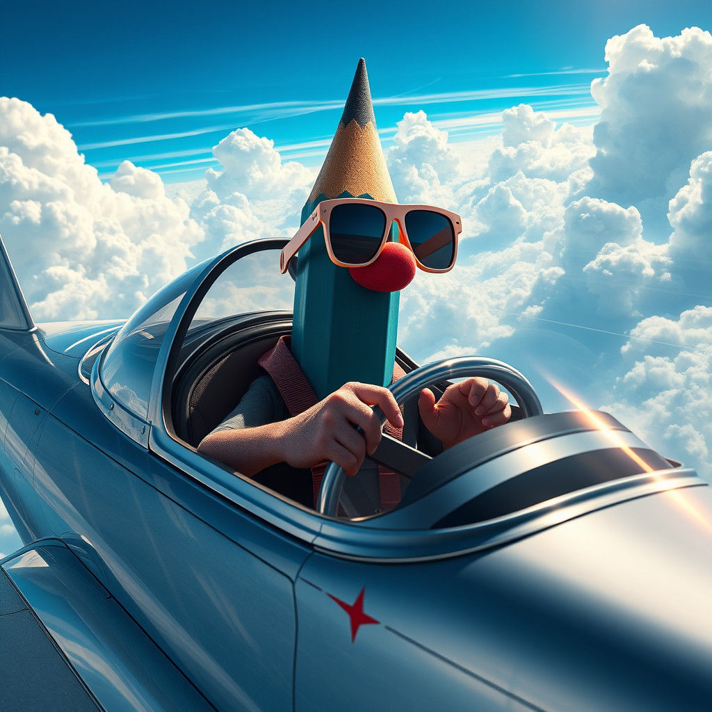 Pencil Pilot Soaring Through Dreamscape Sky