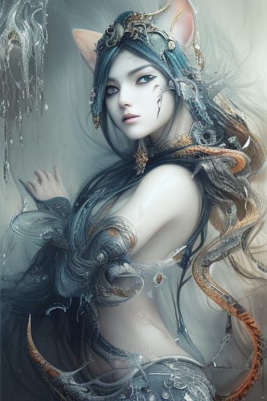 Beautiful Cat Enchantress in Detailed Fantasy Art
