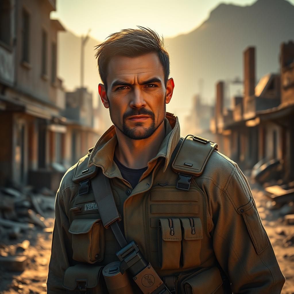 Rugged Man in Abandoned Town, Post-Apocalyptic Concept Art