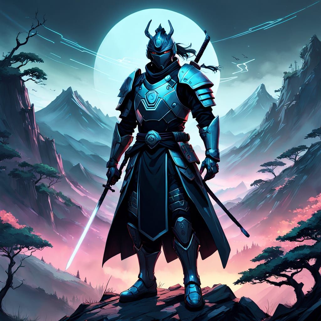 Futuristic Samurai at Dawn: Hyperrealistic Digital Art