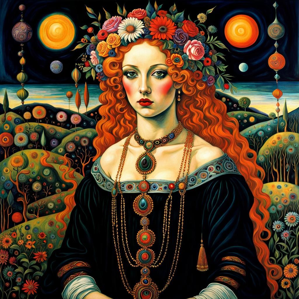 Surreal Gothic Goddess in Psychedelic Art Style