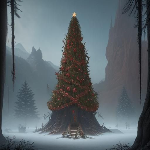 Talking Christmas Tree in Detailed Matte Painting