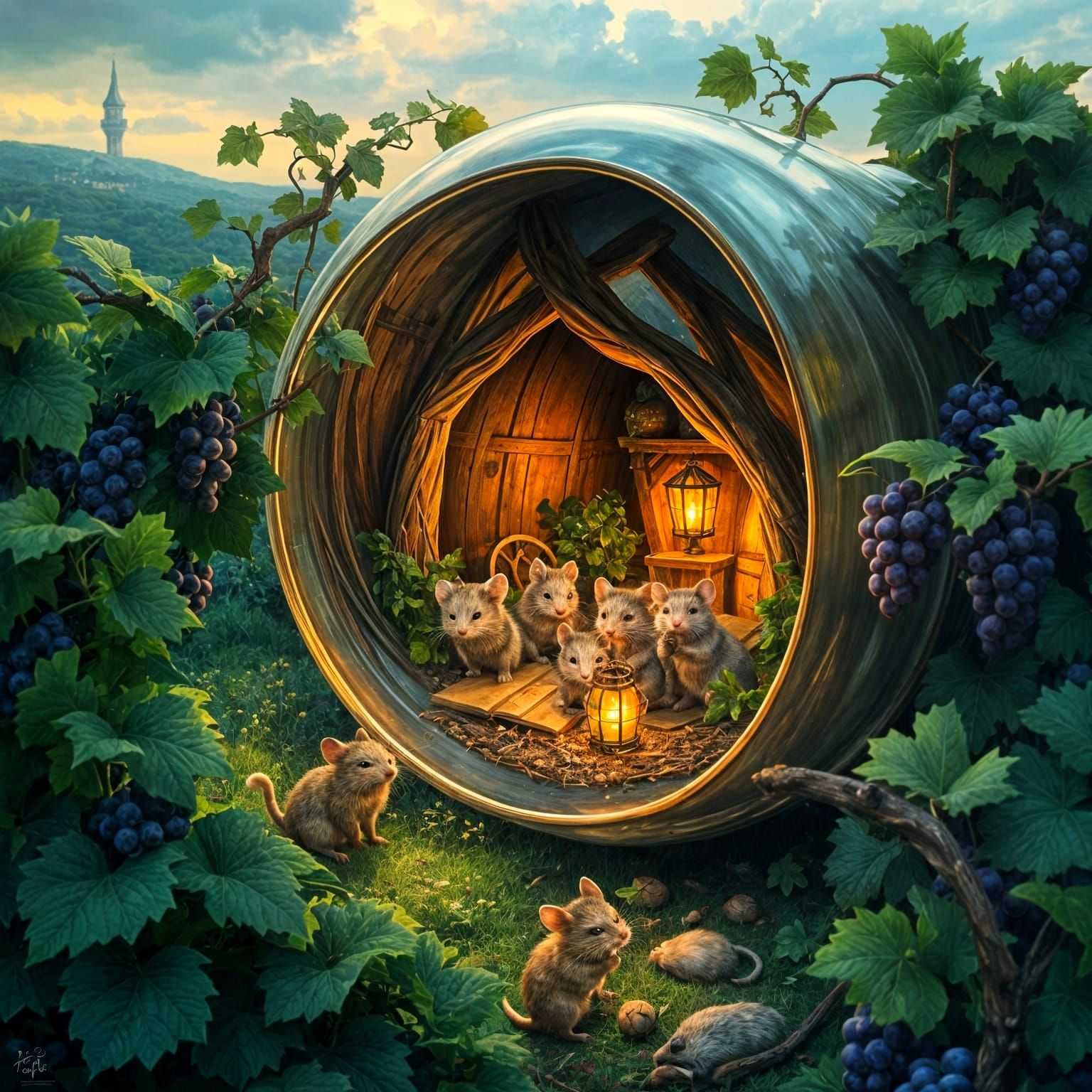 Mice home in a glass vine