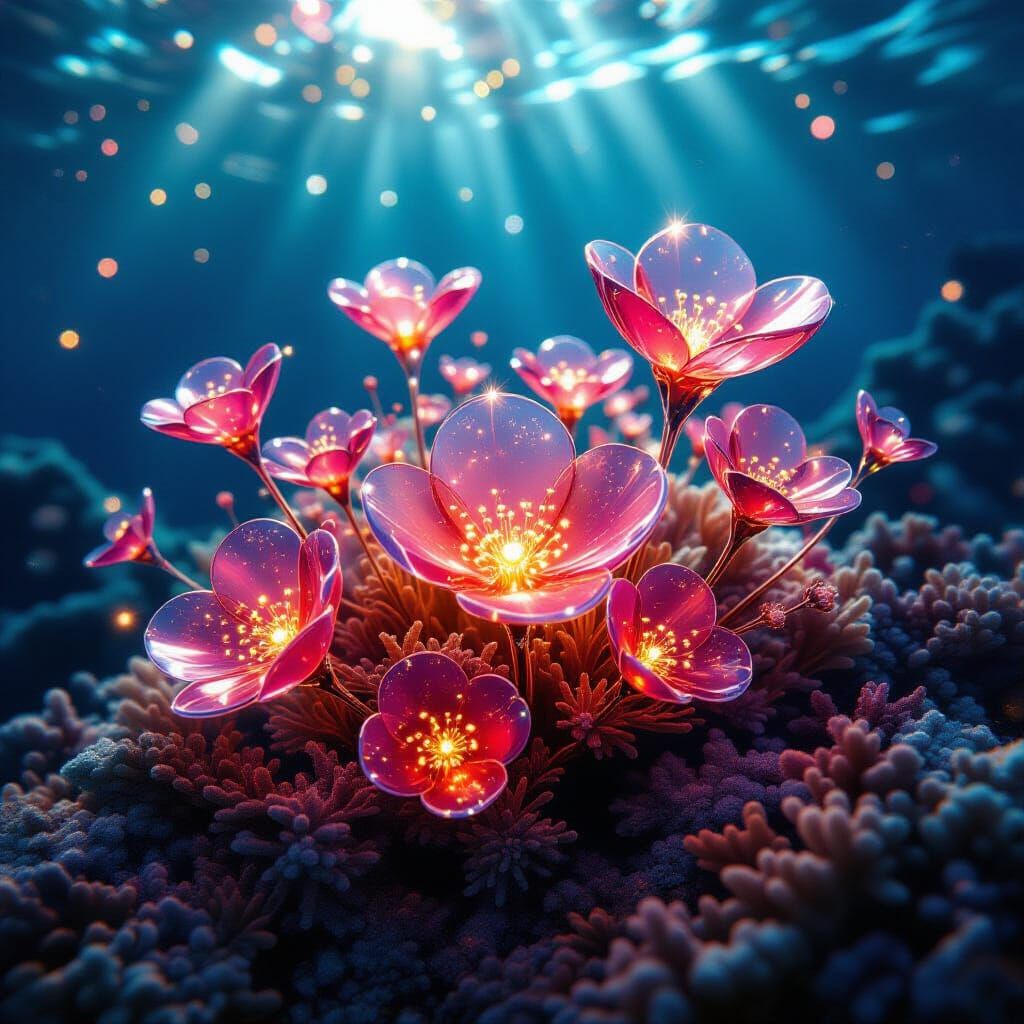 Bioluminescent Crystal Reef Sculpture with Filigree Details