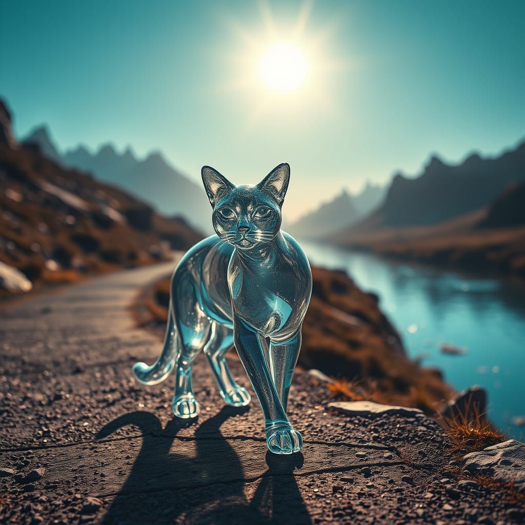 Cyberpunk Crystal Cat Embarks on Solitary Journey