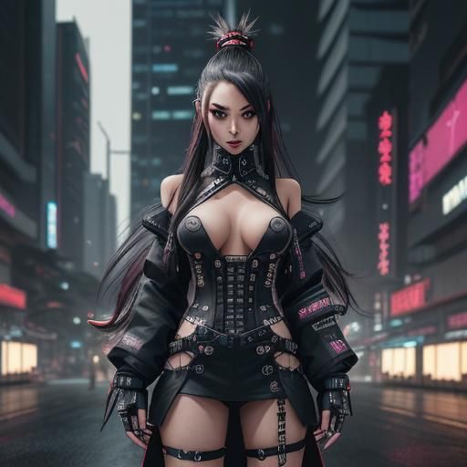 Futuristic Goth Gyaru with Mohawk on Hibiya Street