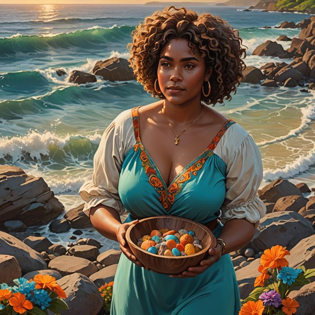 Caribbean Woman with Bowl, Fantasy Concept Art