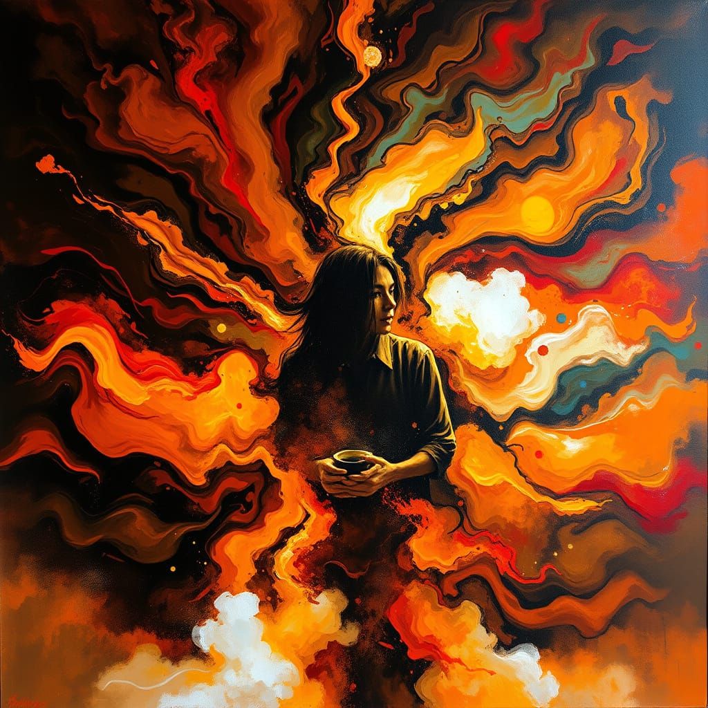 Swirling Coffee Energy in Abstract Expressionism Style