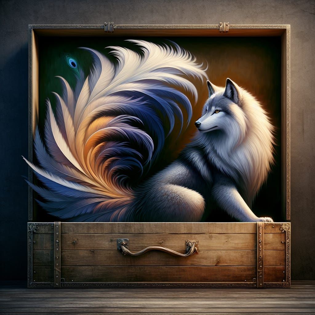 Majestic Wolf in Magical Box: Fantasy Concept Art