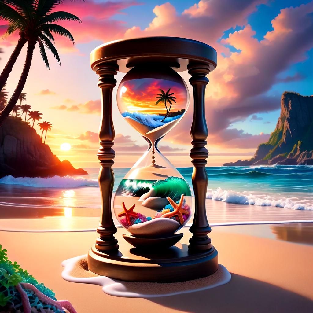 Hourglass Beach: Sunset Time Encapsulated