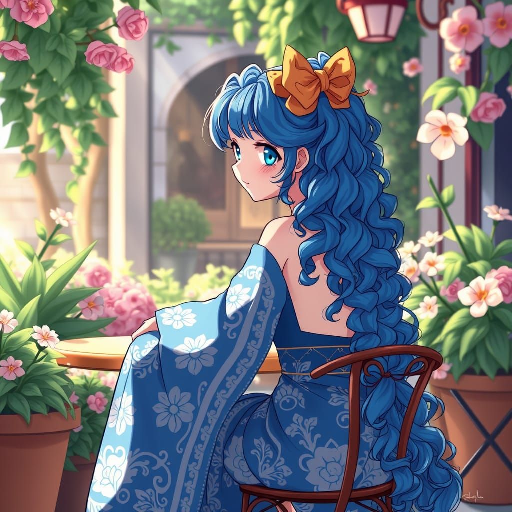 Anime Girl in Whimsical Cafe Setting