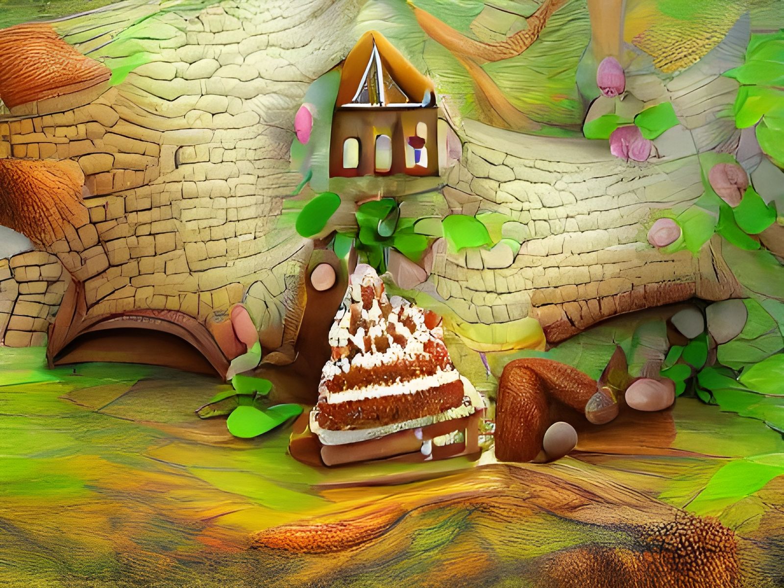 Enchanted Gingerbread Cottage in Deep Forest: 3D Fairy Tale
