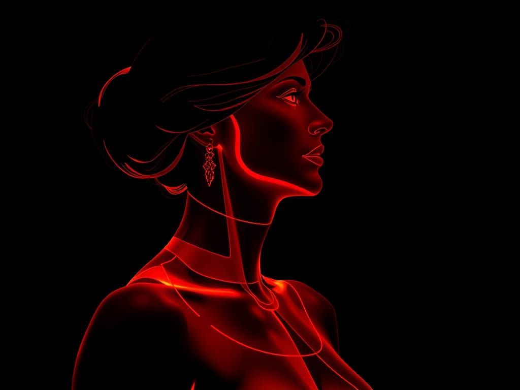 Magritte-Inspired Holographic Woman in Vibrant Colors