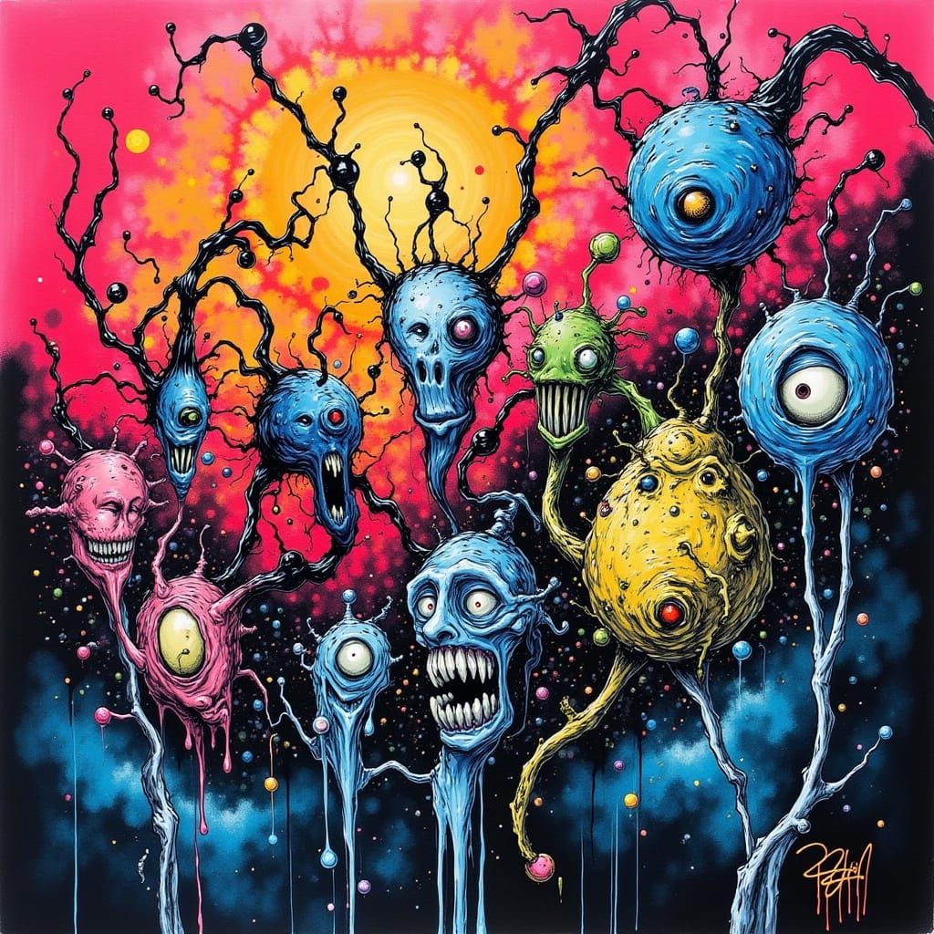 Surreal Cartoon Faces Oil Painting