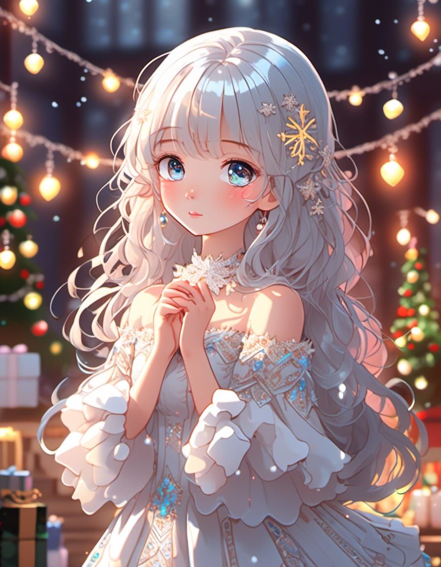 Cute Christmas Baby Girl in Watercolor Winter Wonderland