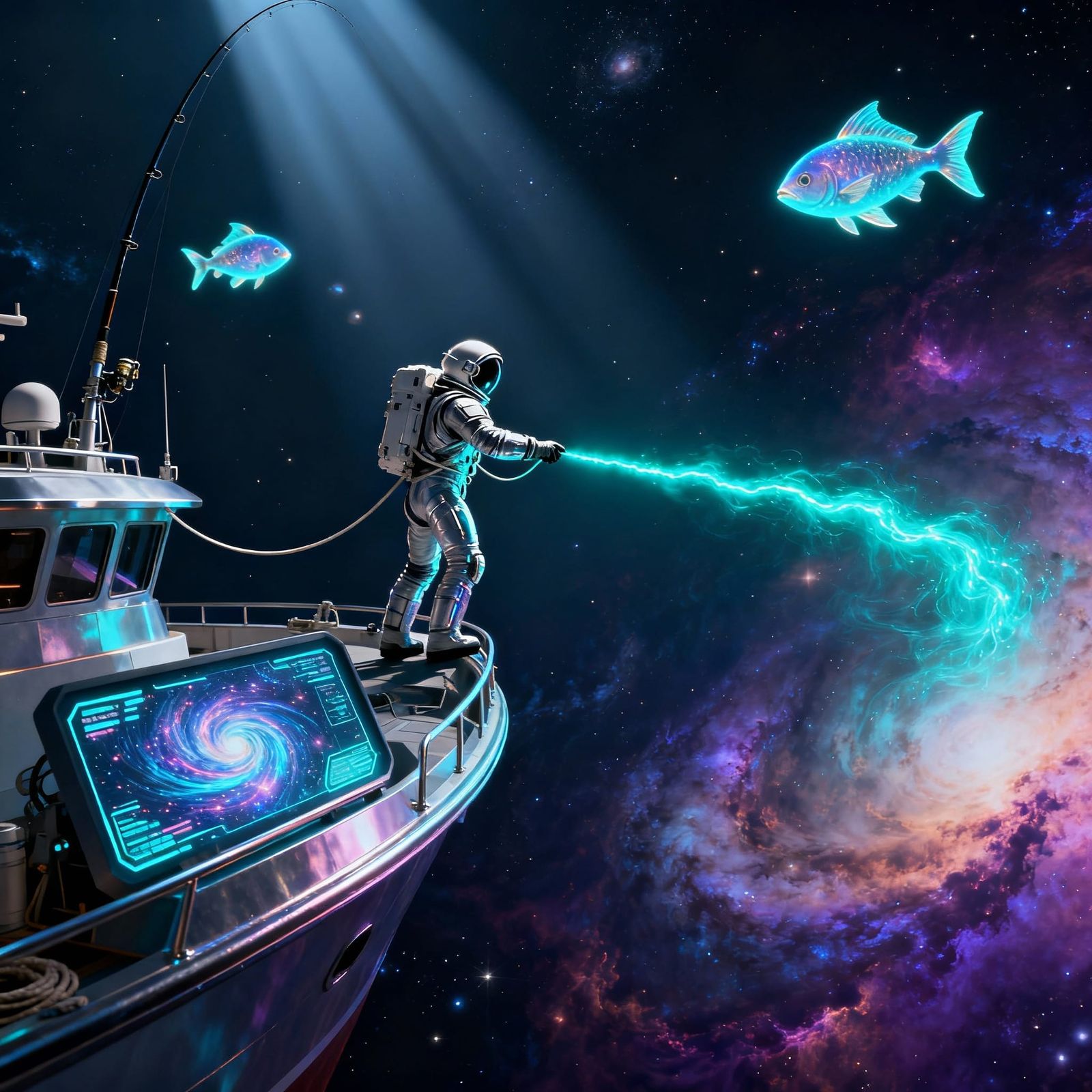 Astronaut Fishing in Cosmic Nebulae, Photorealistic Concept ...