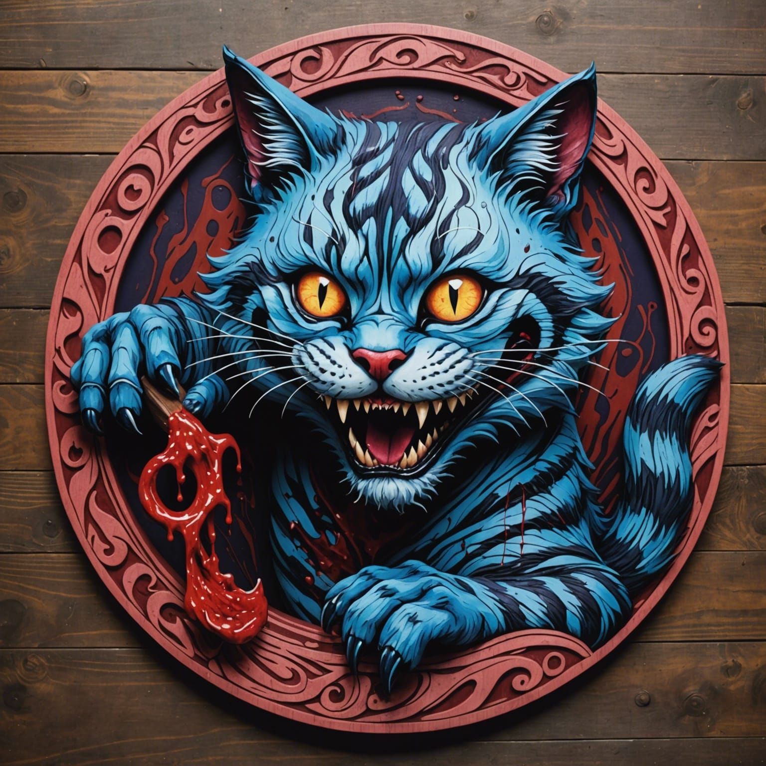 Splattercore Cheshire Cat with Detached Head