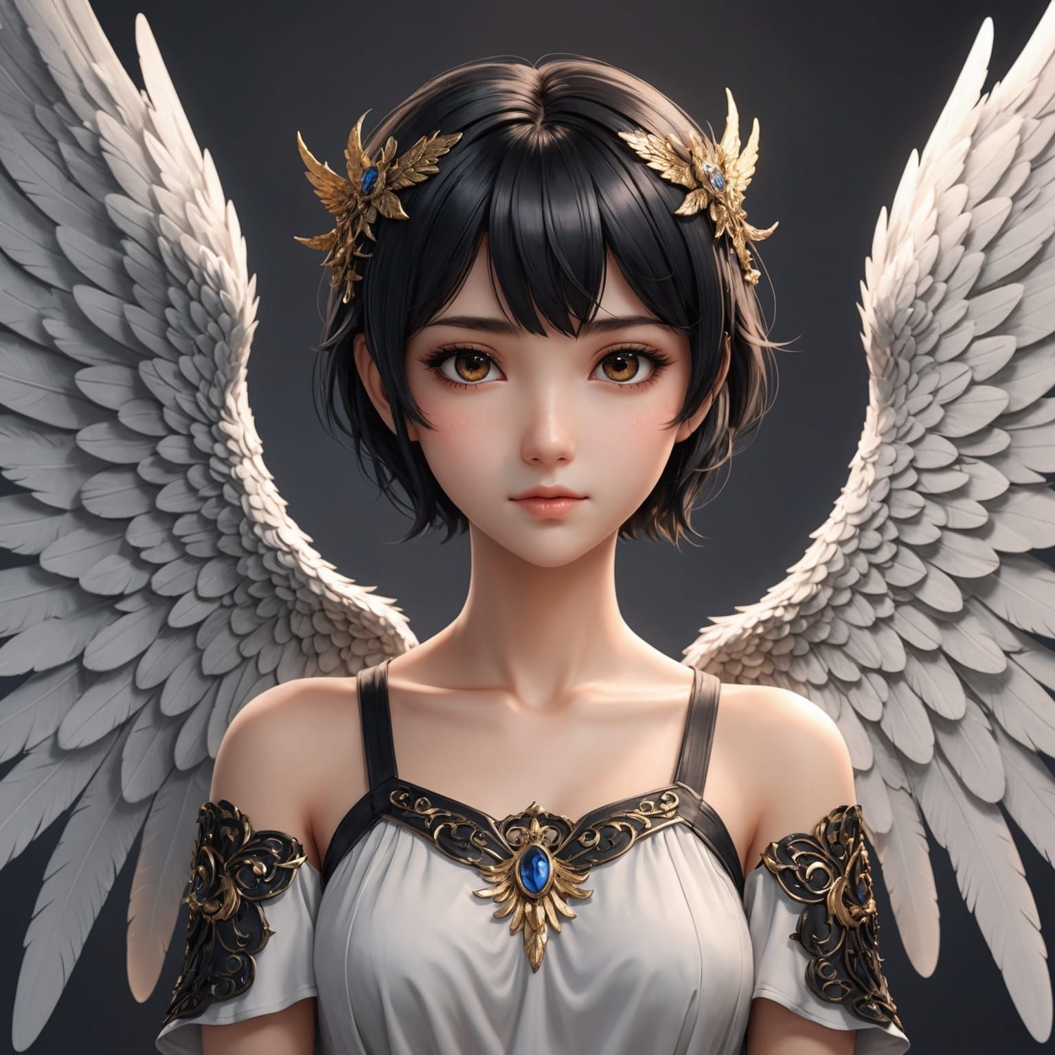Anime Angel with Black Hair and Brown Eyes