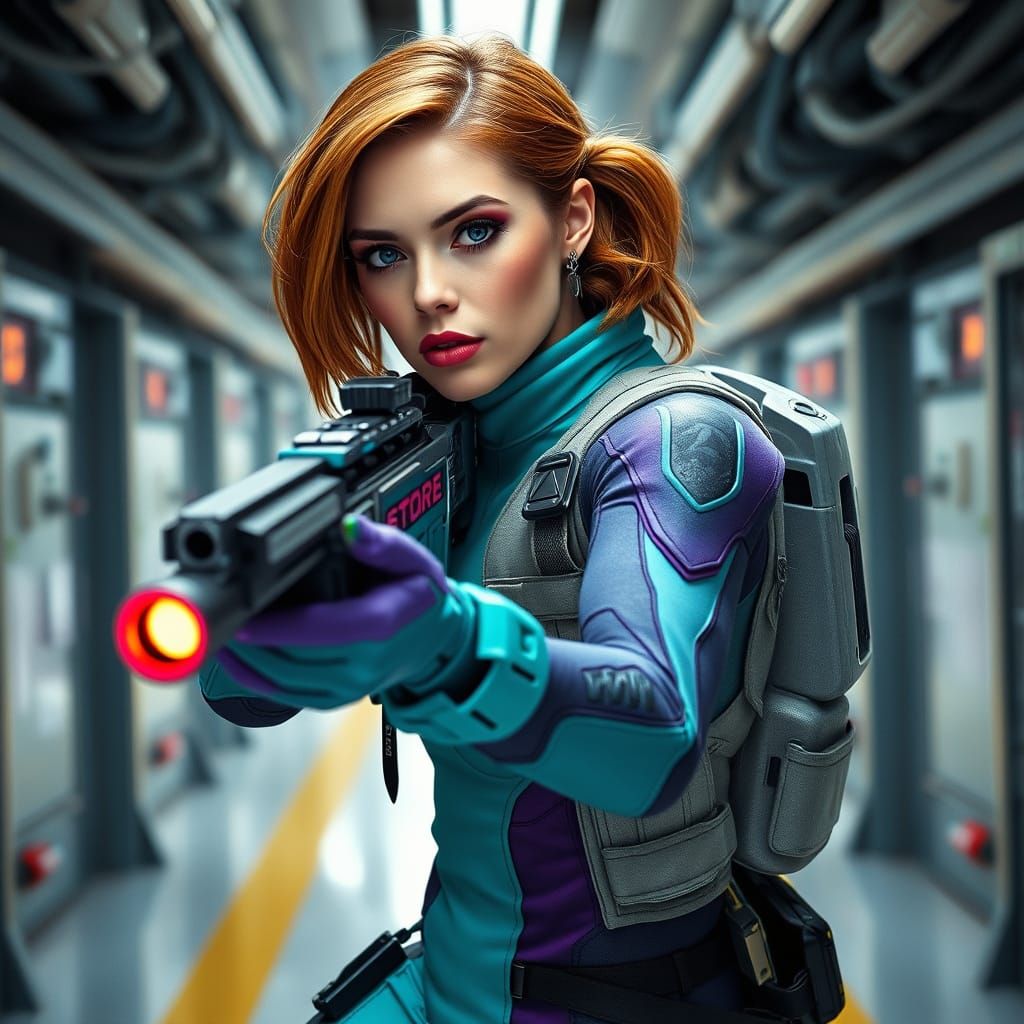 Futuristic Warrior in Combat Suit with Pulse Rifle