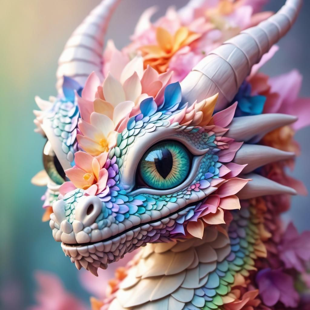 Pastel Flower Petal Dragon: Hyperrealistic Fantasy Art
