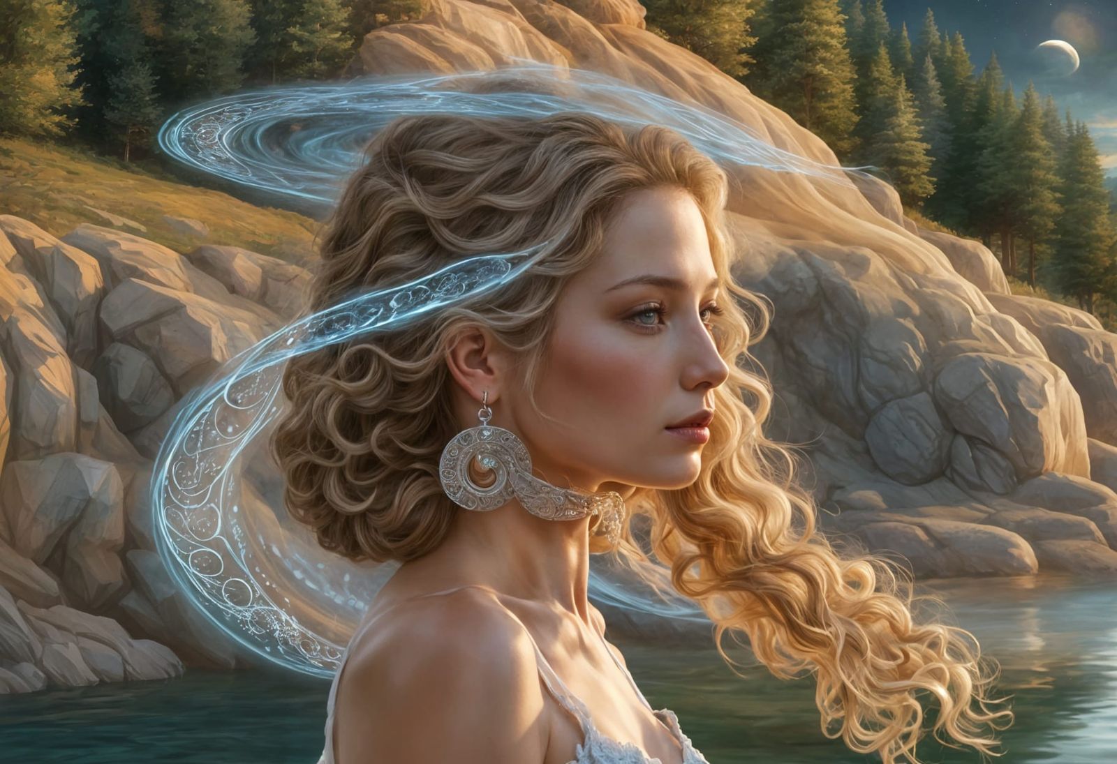 Woman's Double Exposure Portrait with Fibonacci Spiral