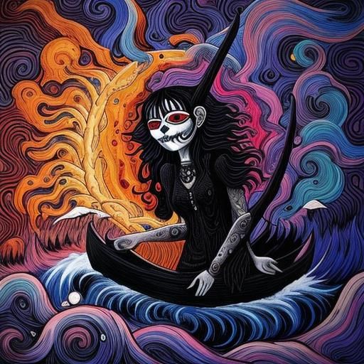 Charon Ferries a Soul to the Underworld in Folk Art