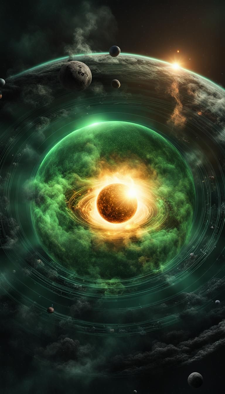 Green Sun Collapsing into Black Hole: 3D Render