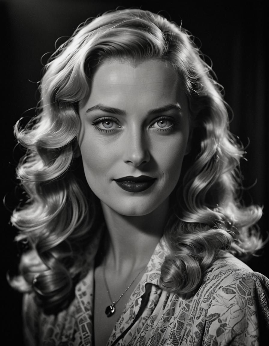 Film Noir Portrait: Blonde Woman with Blue Eyes
