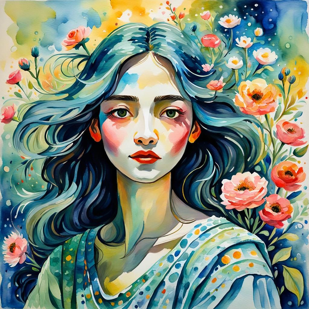 Impressionist Gouache Painting of a Serene Figure