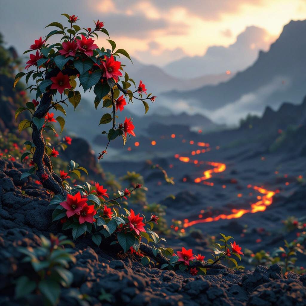 Volcanic Ashbloom Vines in Dark Fantasy Style