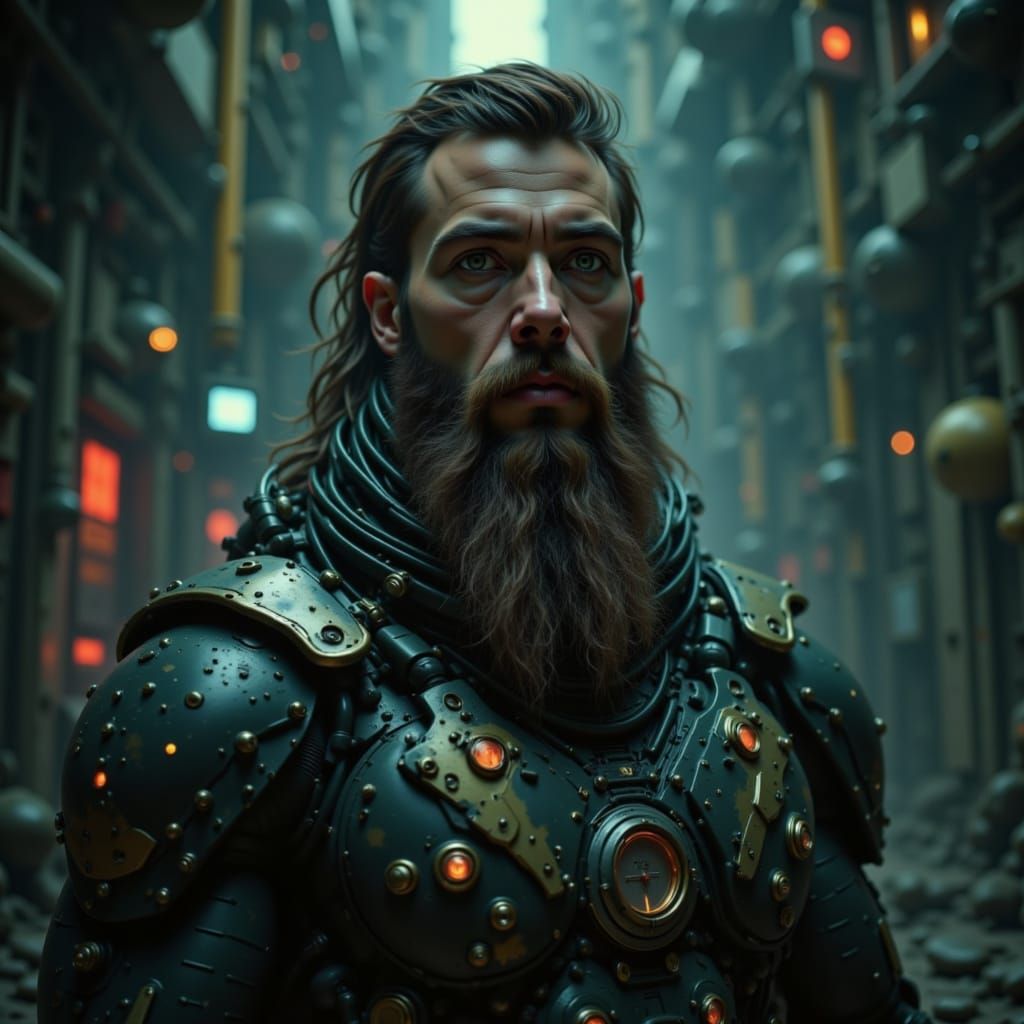 Submarine Captain in Mecha Armor, Cinematic Portrait