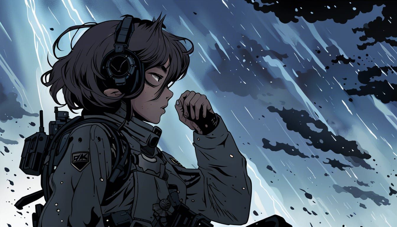 Grieving Mecha Pilot in Ukiyo-e Wasteland