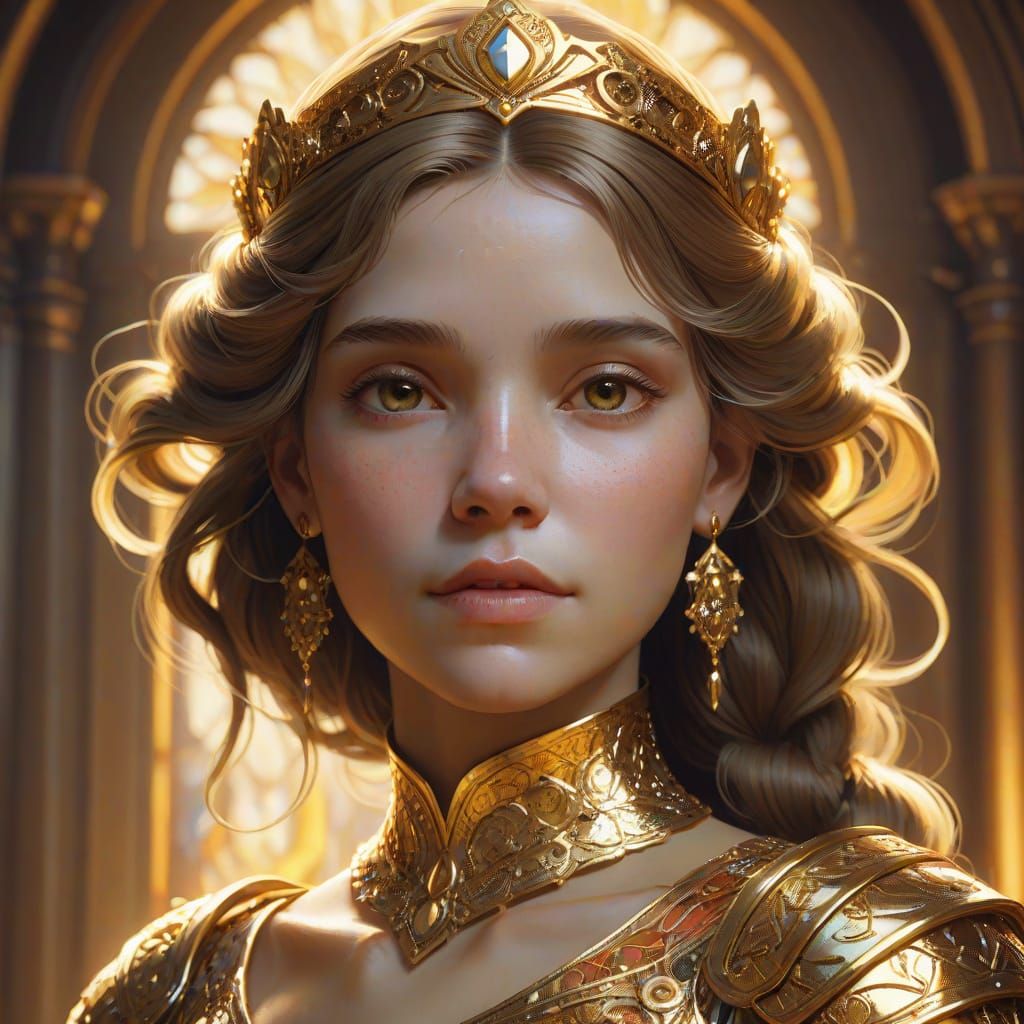 Golden Princess Portrait in Digital Art Style