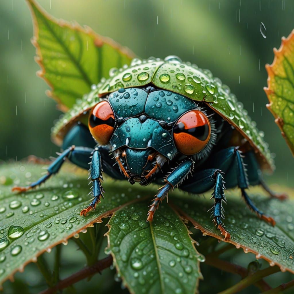 Macro Shot of Friendly Bugs in Leaf Shelter