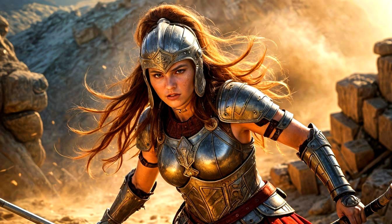 Fierce Red-Haired Female Warrior in Ancient Greece