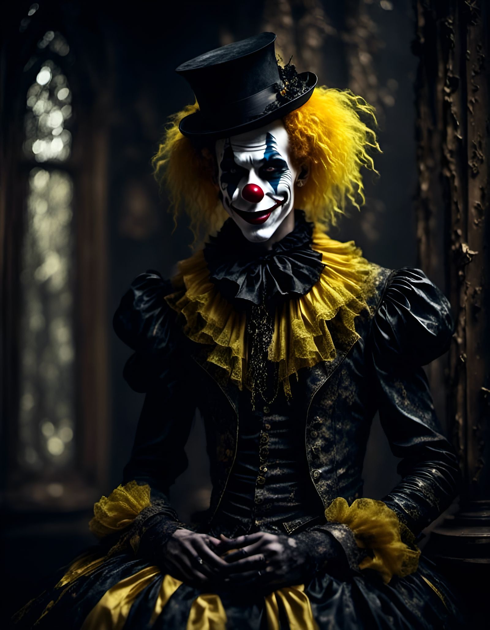 Radiant Hollow Clown in Futuristic Photograph