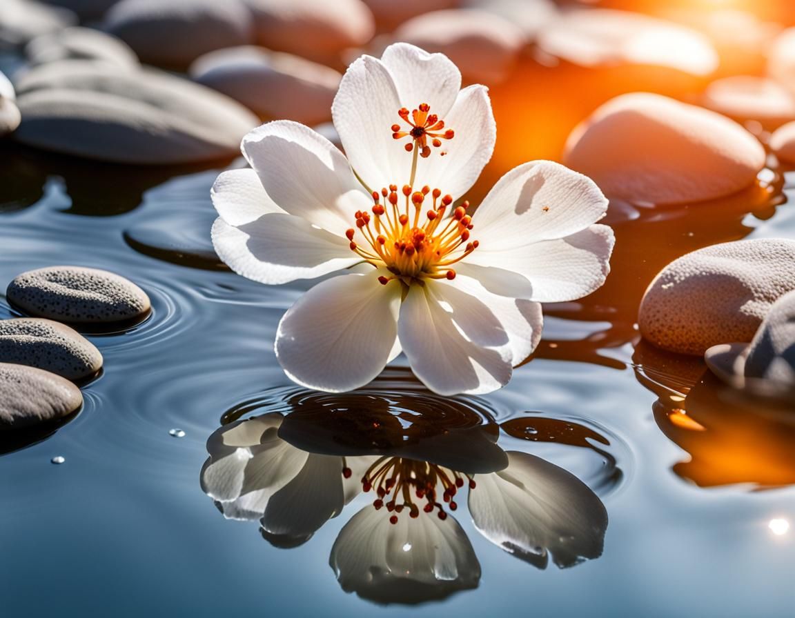 Ghostly Sakura Flower on Clear Water