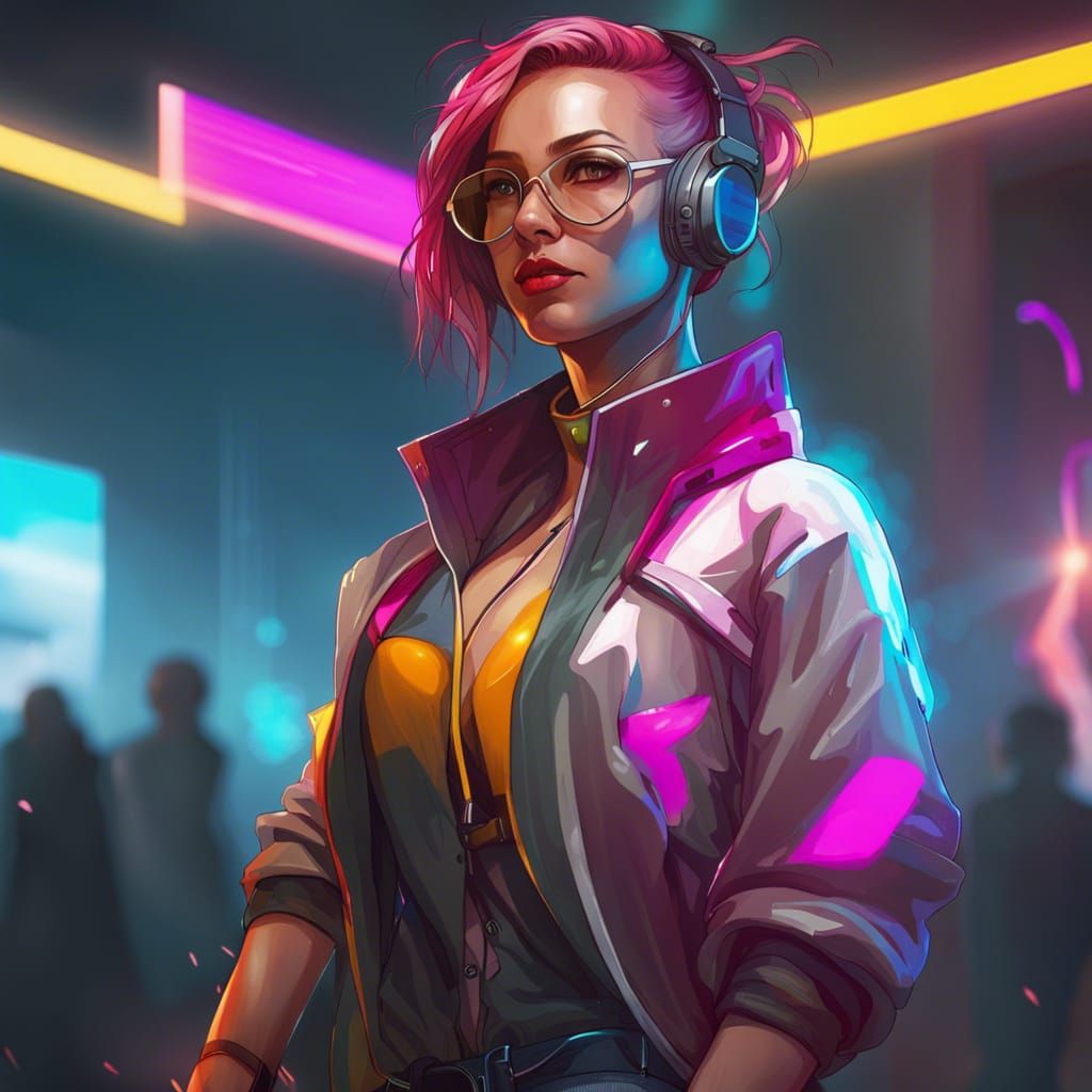 Cyberpunk Hipster in Flowing Light Clothing
