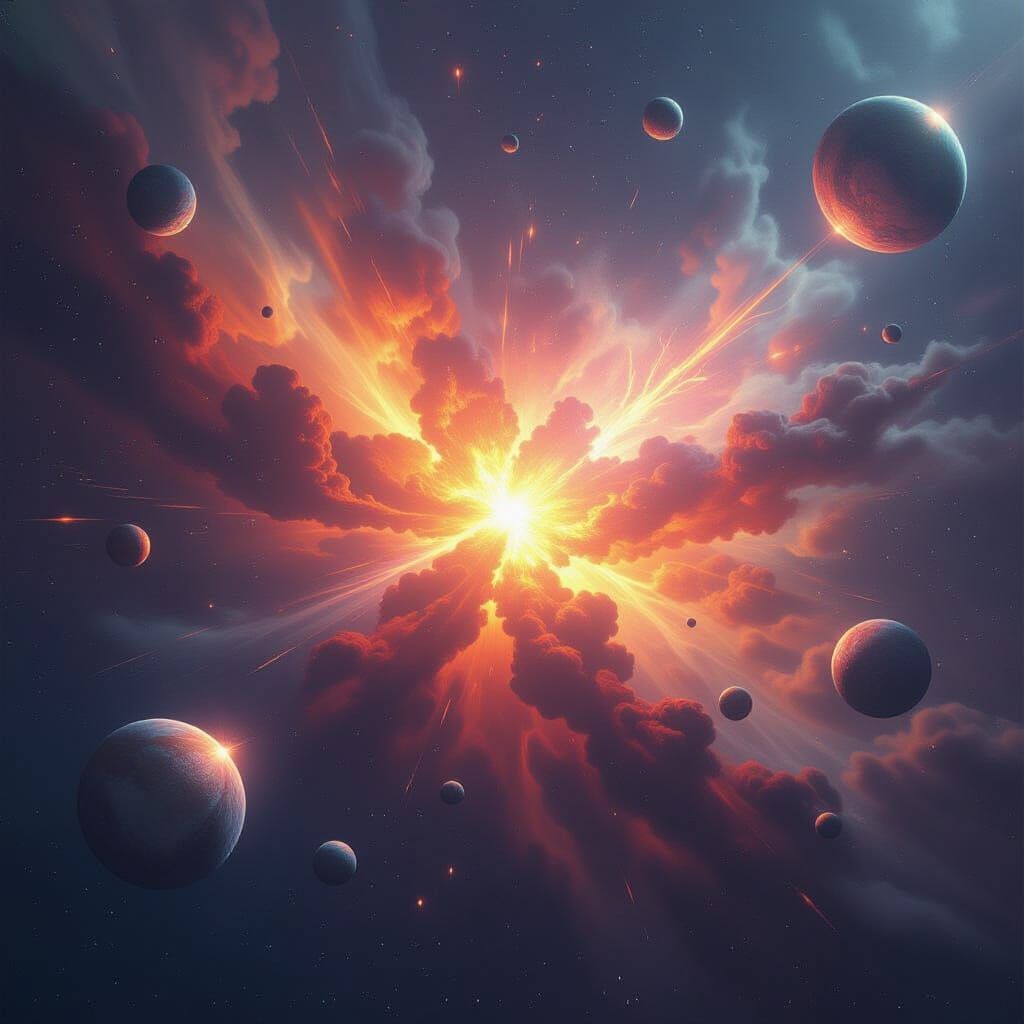 Explosive Supernova Engulfs Planets in Splash Art