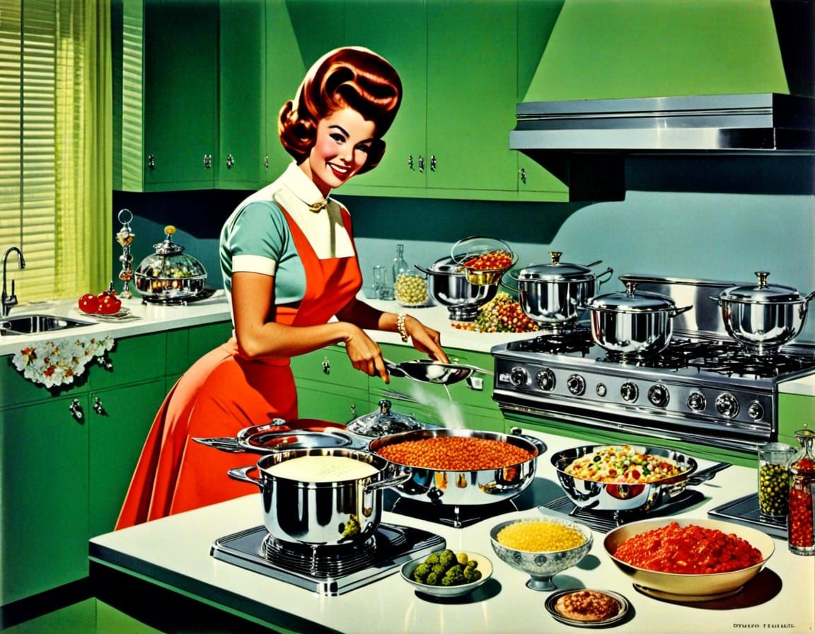 1960's housewife cooking a meal