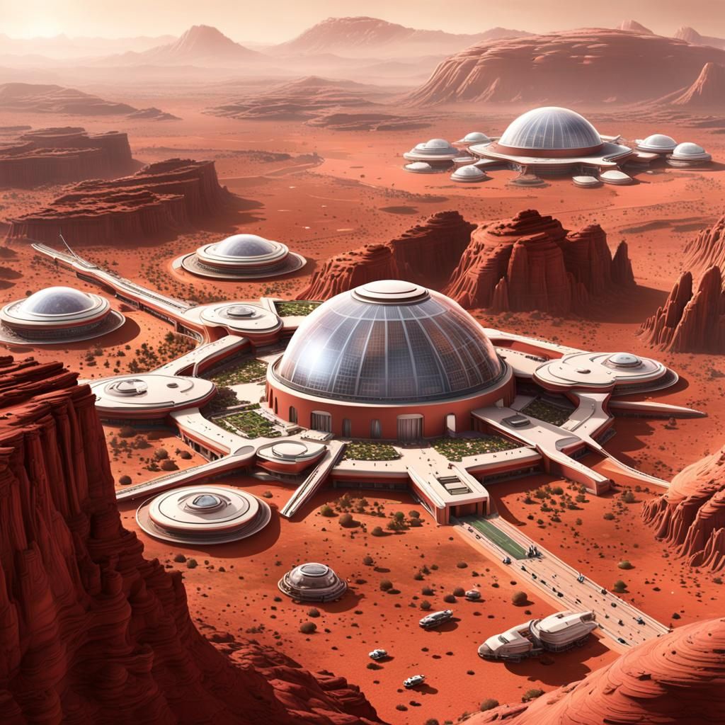 Thriving Glass-Domed City on Mars
