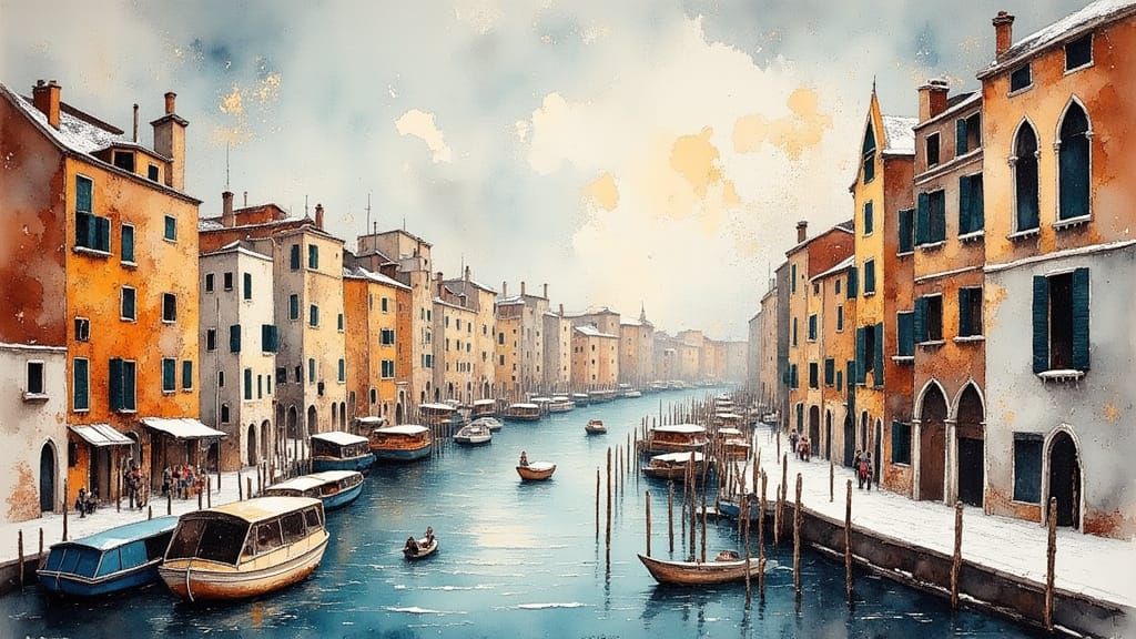 Venice in Winter: An Antique Watercolor Painting