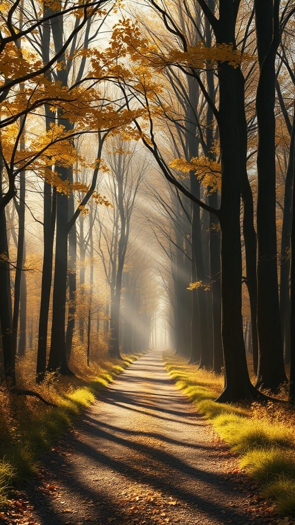 Golden Forest Path in Soft Sunlight
