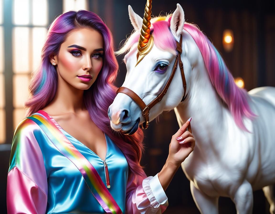 Woman and Unicorn Portrait in Colorful Concept Art