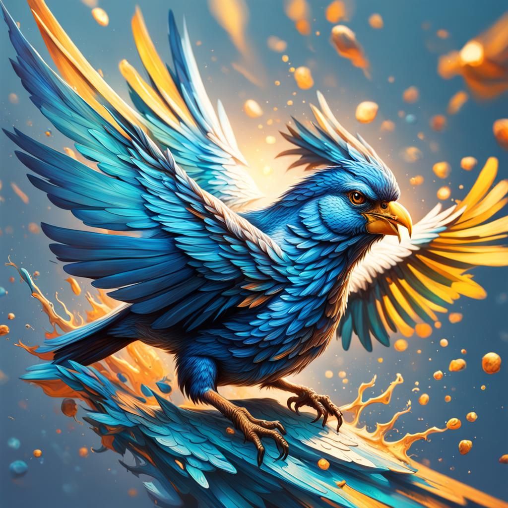 Hyperrealistic Bird in Flight: Splash Art Style